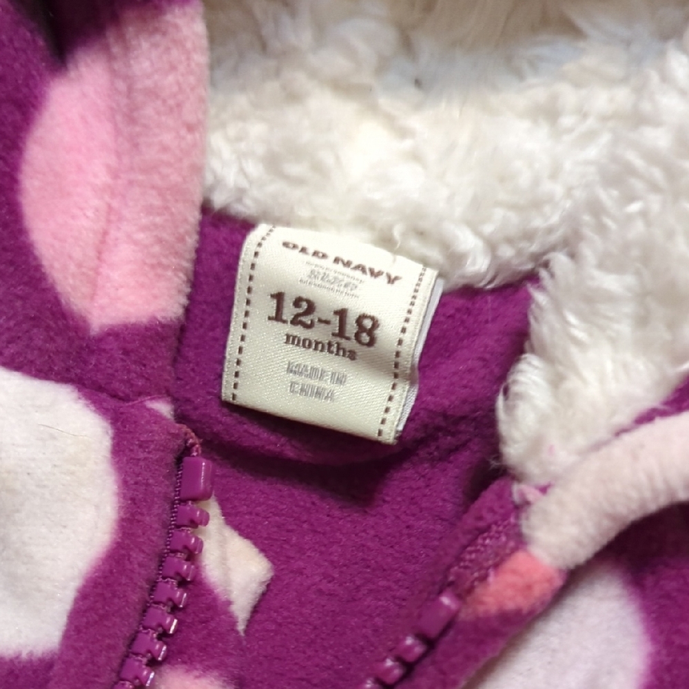 Old Navy Pink and Purple Polka Dot Kids Cold Weather Outdoor Zip Up Cover-up. - Picture 2 of 9